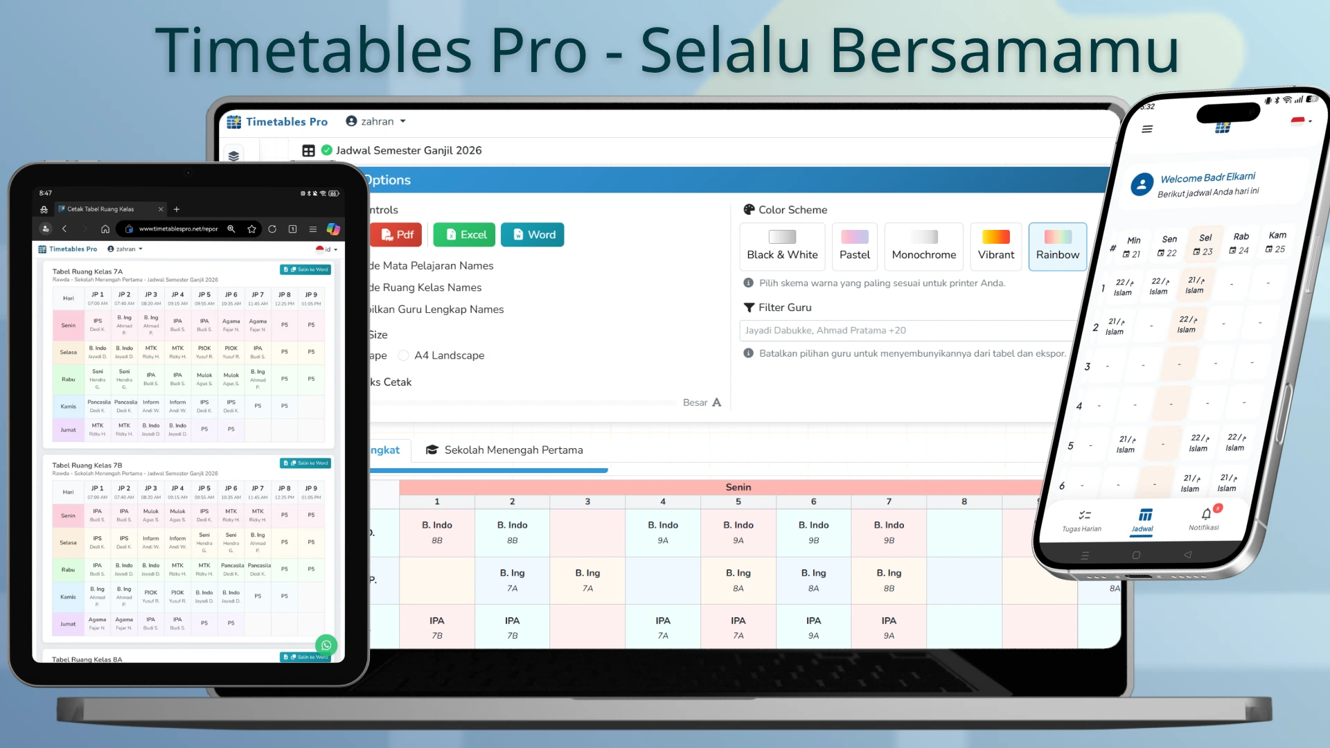 Contoh jadwal pelajaran sekolah Indonesia dan aplikasi mobile guru di Jadwal Pro